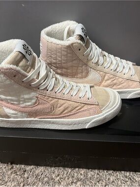Nike Quilted High-Top Sneakers in Pale Pink and Cream